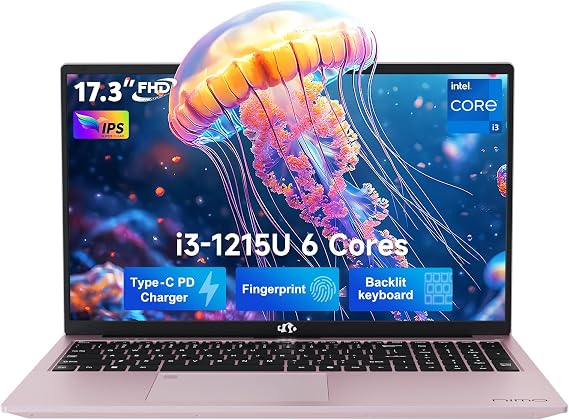 NIMO 17.3 IPS FHD-Laptop, 6 Cores Intel Core i3-1215U (Beat i5-1135G7, Up to 4.4GHz) 32GB RAM 2TB SSD Fingerprint, Business Computer with Backlit Keyboard Wi-Fi 6 Win 11
