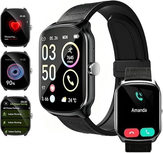 Smart Watch for Men,1.87" HD Touchscreen, Alexa Built-in, Fitness Tracker with Heart Rate/Sleep, Multi-Sport Modes Pedometer, Bluetooth Calling Smartwatch for Android/iOS for Daily Workout Black