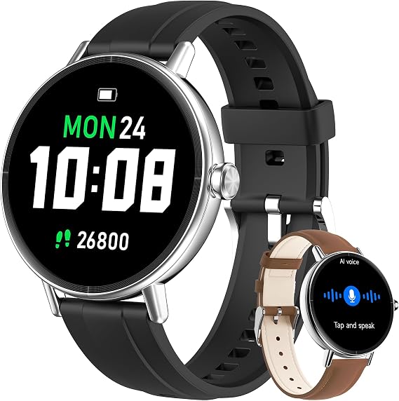 Smart Watch for Men/Women,1.27" HD 43mm Fitness Watch Answer/Make Call, Heart Rate/Sleep/SpO2, Round Smart Watch for iPhone/Samsung/Android,IP68 Waterproof, 110+ Sport Mode-Black(2 Bands)
