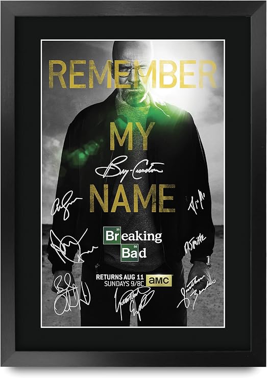 HWC Trading Breaking Bad TV Series Poster The Cast Signed 16" x 12" Framed Gift Printed Autograph Film Print Photo Picture Display - 16 x 12 Inches Framed