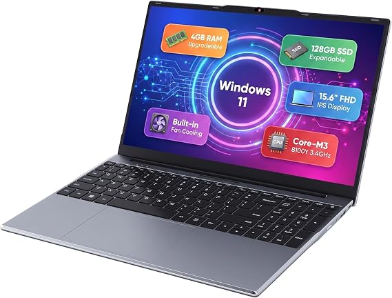 15.6 inch Laptop, Core 8100Y, 4GB So-Dimm RAM, 128GB SSD, Windows 11