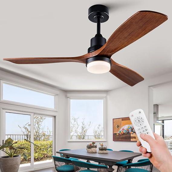 52 Inch Outdoor Ceiling Fans with Lights and Remote, Dimmable 3 Blade Wood Outdoor Ceiling Fans for Patios, Black Walnut Bedroom Ceiling Fan with Light, DC Motor