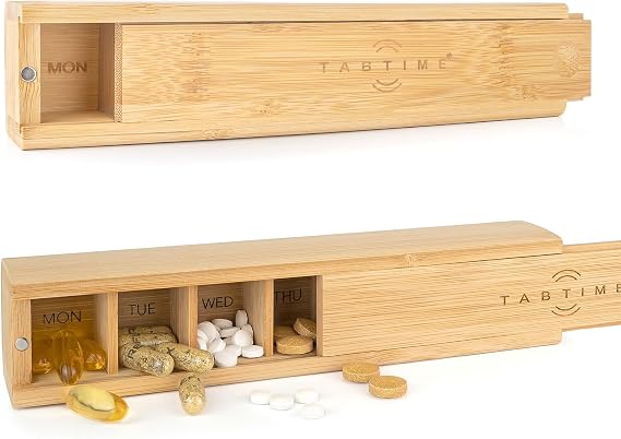 Bamboo Weekly Pill Organizer - 7 Day Wood Tablet Box - Ideal Aesthetic Pill Organizer for Vitamins or Supplements?