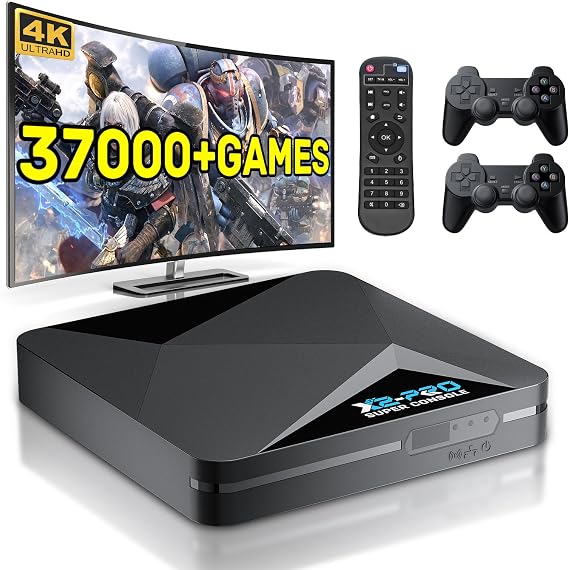 Kinhank Retro Game Console, Super Console X2 Pro Built-in 100000+ Games, Video Game Console Android 9.0/Emuelec 4.6, 4K UHD Output,2.4G/5G, BT 5.0