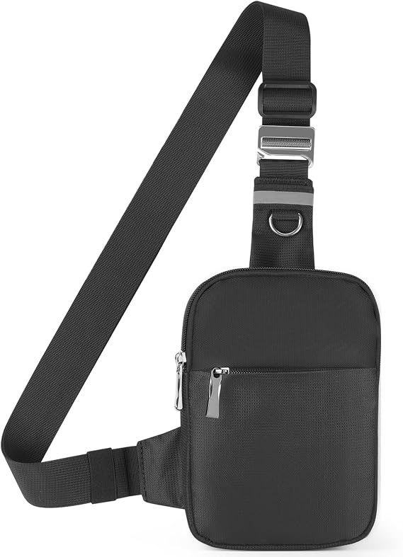 Mini Sling Bag for Women Men, Crossbody Bags Chest Bag Dual Pocket RFID Cell Phone Purse Travel Running Walking (Black)
