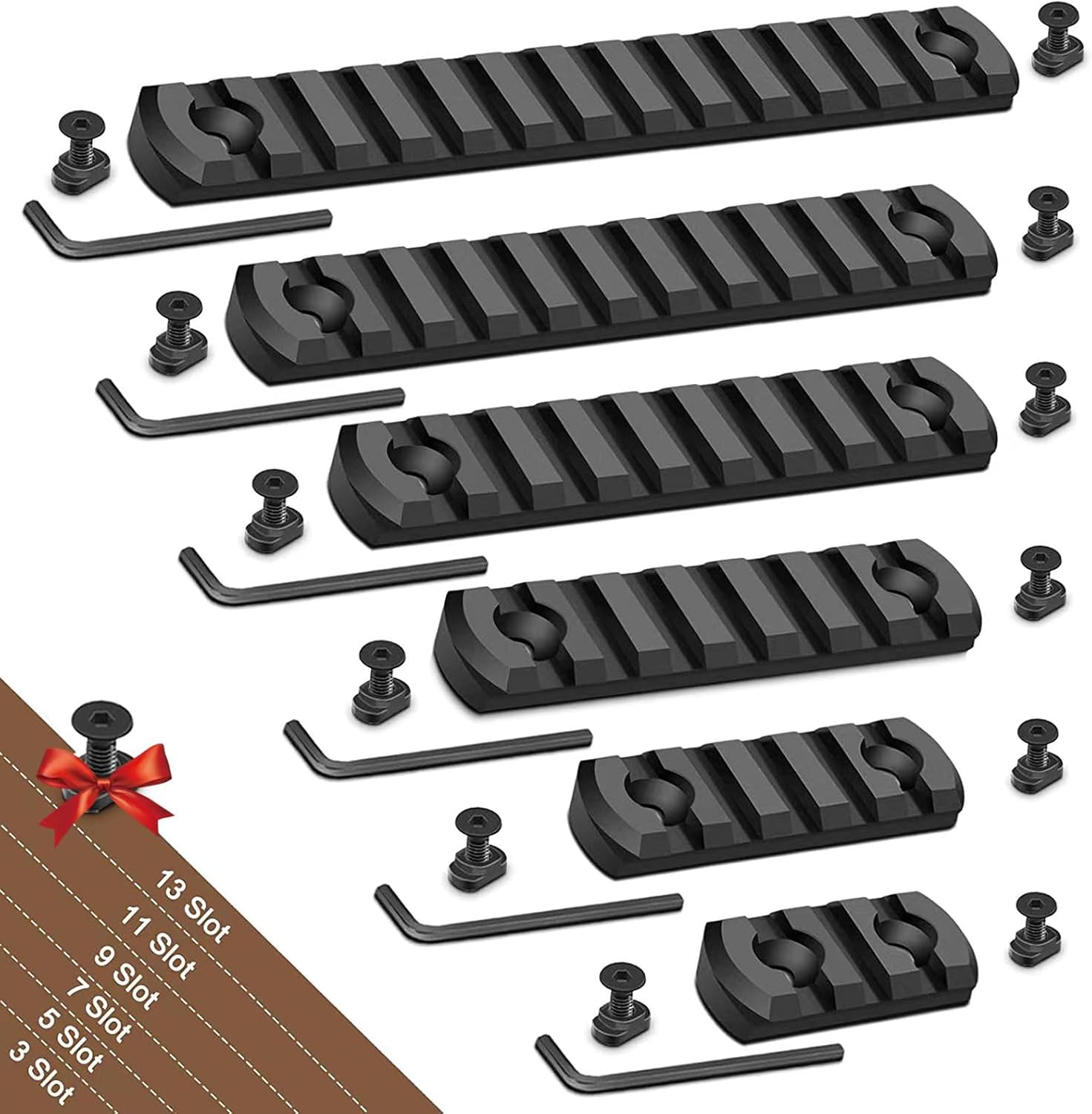 Bontok Single Picatinny Aluminum Accessory Rail Set for Mlock 3 5 7 9 11 13 Slots with 13 T-Nuts & Screws, 6 Allen Wrench-Rounded Corner