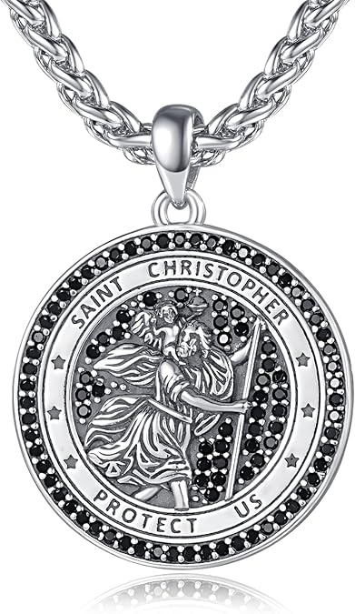 925 Sterling Silver Patron Saint Medals, Amulet Necklace Protection Jewelry for Men Religious Fathers Day Jewelry Gift