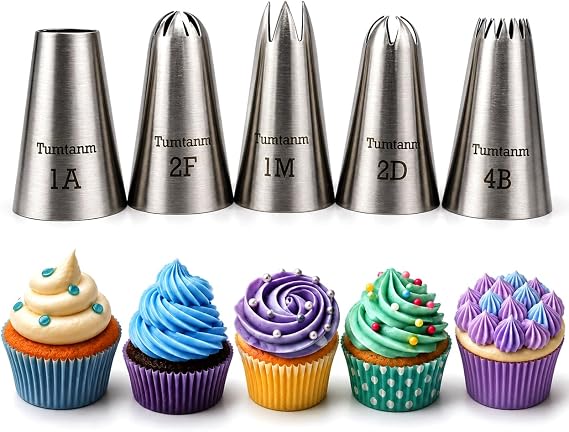 5 Pack Stainless Steel seamless Piping Icing tips, Large Piping Nozzle, Cake Decorating tools for baker
