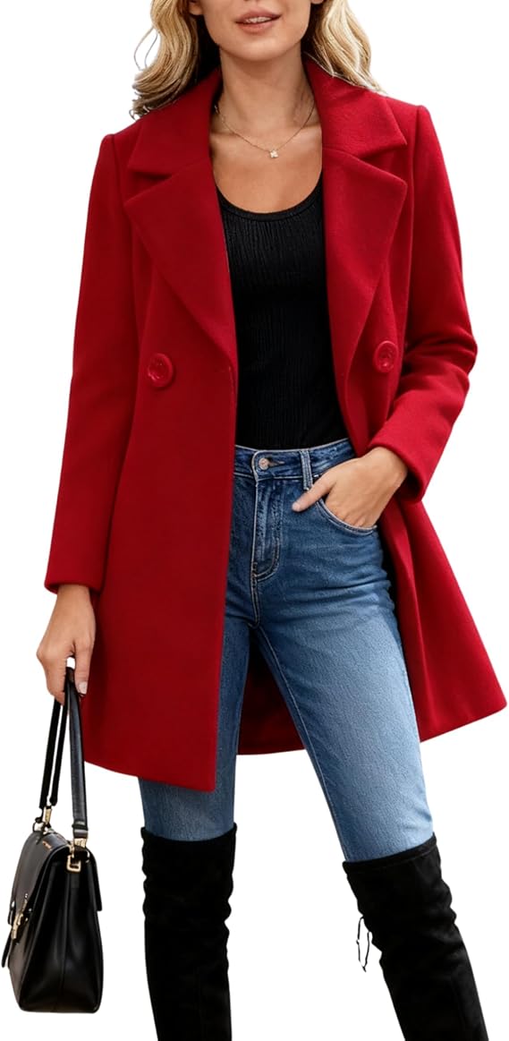 Omoone Women's Long Sleeve Slim Fit Warm Winter Wool Blend Pea Coat Overcoat