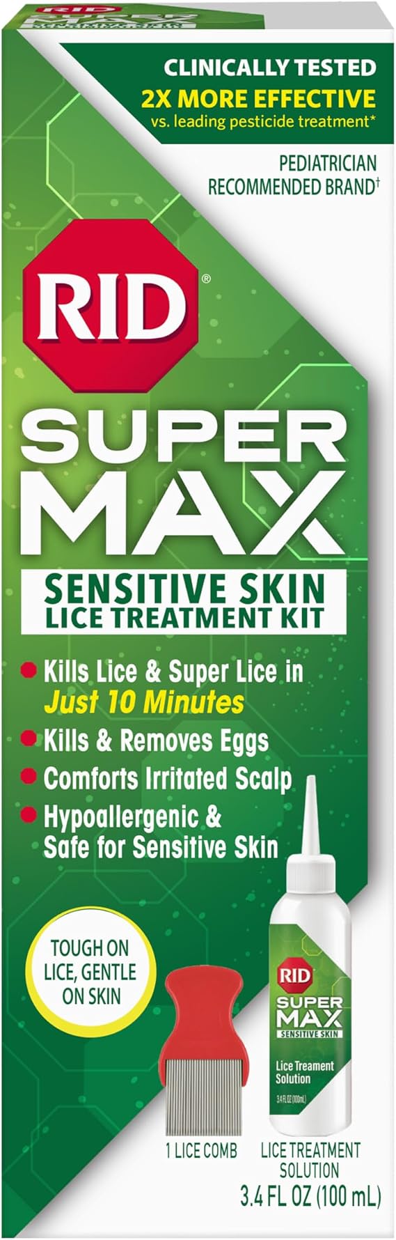 RID Sensitive Skin Lice Treatment, Kills Super Lice & Eggs, Gentle Formula | Designed for sensitive skin and scalps; kills super lice and eggs without harsh irritation, clinically tested