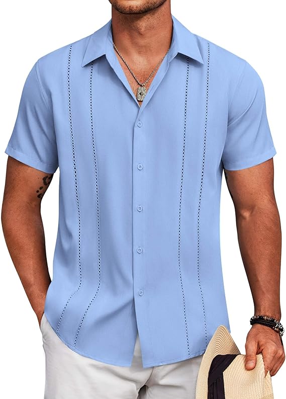 COOFANDY Mens Cuban Guayabera Shirt Short Sleeve Button Down Shirts Summer Beach Vacation Shirts