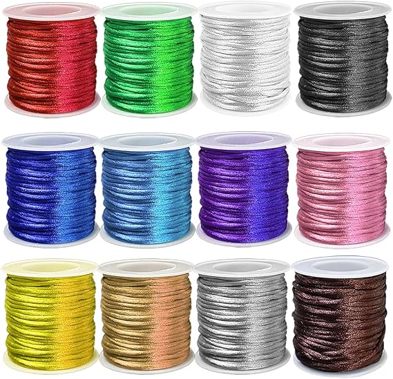 Bracelet String for Bracelet Making 2mm 12 Rolls | Friendship Bracelet Thread for Jewelry Making, Satin Trim Cord for Kumihimo, Beading, Lanyard, Necklace Chinese Knot, Craft