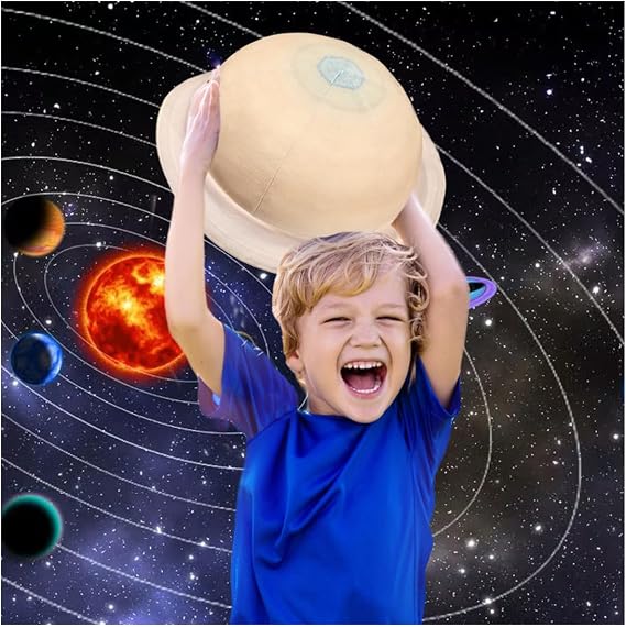 ELAINREN Simulation 3D Saturn Stuffed Pillow Ultra-Soft Universe Planet Plush Toy Realistic Solar System Plushie Model for Educational Learning/10.6''