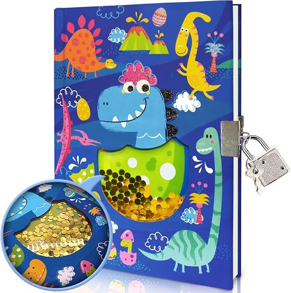 Secret Diary with Lock for Boys, Shaker Sequin Kids Notebook for Boy Gifts