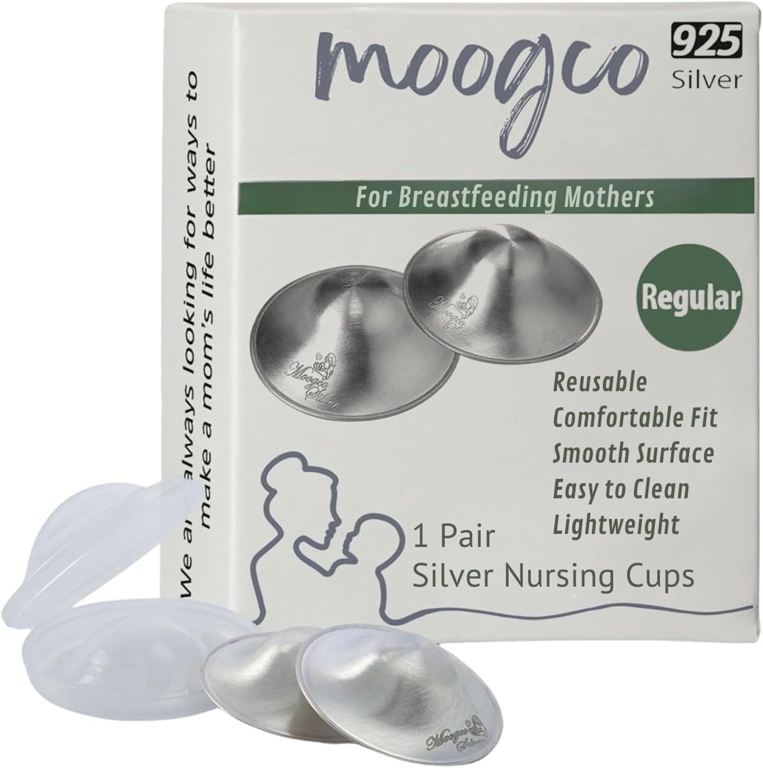 The Original Silver Nursing Cups - Silver Nipple Shields - Silver Cups Breastfeeding for Nursing Newborn - Protect and Soothe Your Nursing Nipples 925k Regular