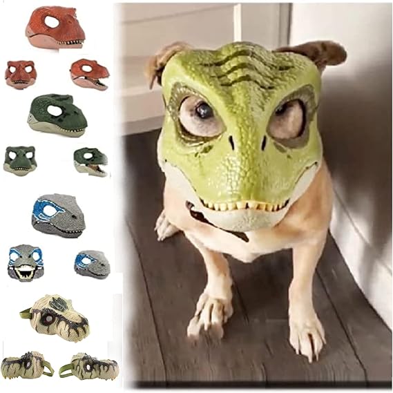 Dog Dinosaur Mask Headgear-Open Mouth Feeding-Tyrannosaurus Pet Full Face Gala Funny Chin-Suitable for Large and Medium Dogs (C) 6.7*7.5*9.8 inches