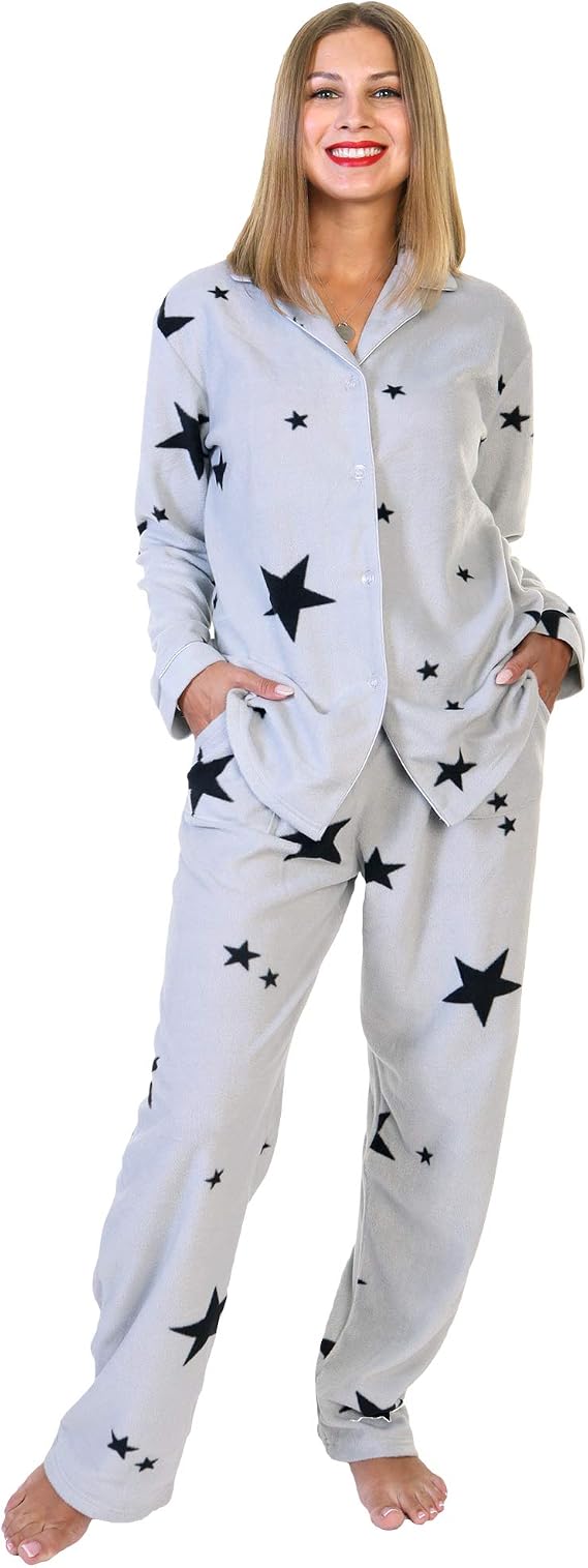 Angelina Women's Pajama Set Cozy Fleece with Notch Collar and Pockets