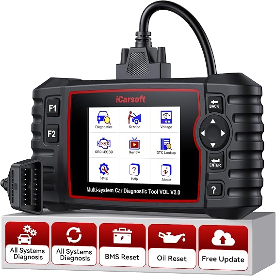 iCarsoft VOL V2.0 OBD2 Scanner for Volvo/SAAB, OBD2 Diagnostic Tool, 9 Service Reset Functions, CAN-FD Supported, ABS SRS Engine Transmission Code Reader-Lifetime Free Updates