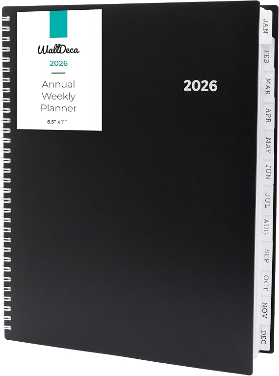 Walldeca 2026 Calendar Book Yearly Planner W/Weekly & Monthly View 8.5x11"