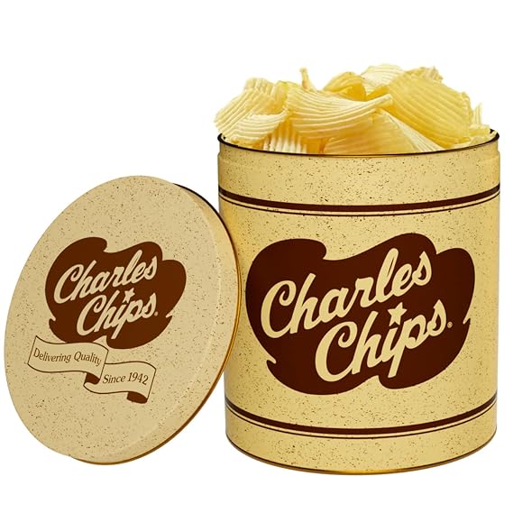 Charles Chips Salt & Vinegar Waffle Potato Chips 16oz Tangy Lattice-Cut Snack in Iconic Recyclable Steel Tin | Gluten Free & Kosher | Bold Flavor for Snack Lovers | Since 1942