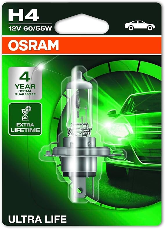 Osram H4 Ultra Life Halojen Far Ampulü, 12V 60/55W, 4 Yıl Garantili, Uzun Ömürlü
