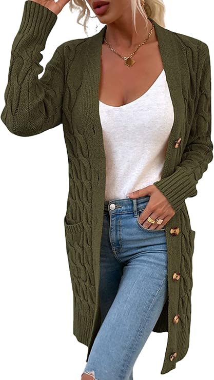 Easygou Women's Long Sleeve Cardigan Casual Open Front Knit Cardigan Sweaters with Pockets Button Down Coat Slouchy Outwear Knitwear Ladies Tops