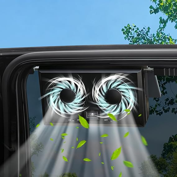 Solar Exhaust Fan Car Solar Powered Exhaust Fans, Auto Window Ventilation Fan with 2 Head Cooling Ventilator Cars Air Vent Cooler Ventilation System for Cars Vehicles Truck RV (Black)