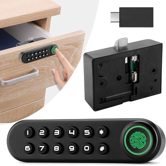 Fingerprint Cabinet Lock, Smart Biometric Password Lock with USB Key No APP