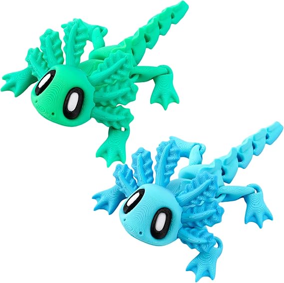 2-Pack Axolotl Fridge Magnets - 3D Printed Articulated Salamander Magnetic Stickers for Home, Office, and Kitchen Decor (Blue, Green)