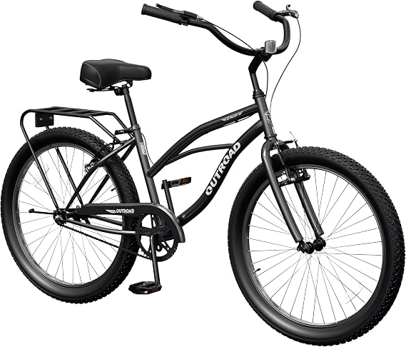 SUNCROWN Cruiser Bike for Women & Men, 24/26 Inch Beach Commuter Bicycle, Single Speed & High-Carbon Steel Frame with V-Brakes & Rear Rack, Comfortable City Bike for Adults