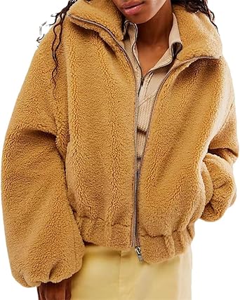 HEYDHSDC Women Faux Fur Zip Up Jacket Lapel Outerwear Oversized Fleece Warm Winter Coat