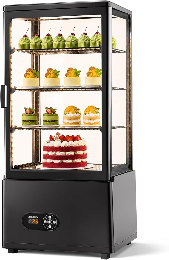 Commercial Cake Display Refrigerator, 78L Countertop Glass Cooler with LED Light, 32-53.6F Digital Thermostat, Frost-Free Pastry Showcase for 11" Cake, Tempered Glass & Rear Door for Bakery/Cafe/Home