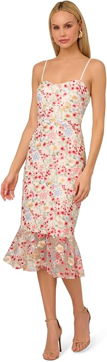 Adrianna Papell Women's Embroidered Mesh Midi Dress