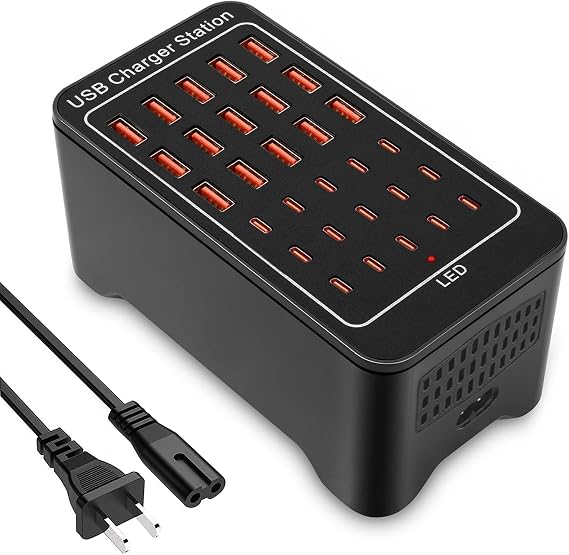 Charging Station, USB C Charger Block, 150W 30-Port15USB-C + 15USB-A, Travel Charger Station Fast Charger Desktop USB Wall Charger Compatible iPhone, iPad, Tablets, Smartphones