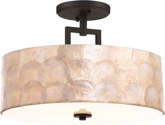 Kira Home Cove 15" Coastal Modern Capiz Shell 3-Light Semi-Flush Mount