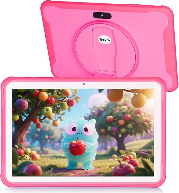 Trayoo Kids Tablet, 10.1 Inches Tablet for Kids with Case Included, 64G Storage, Dual Camera, WiFi, Education Apps Pre-Installed, Parent Control, YouTube (Pink)