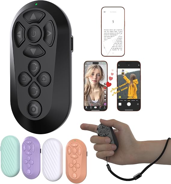 Wireless Remote Controller for iOS/Android Bluetooth Remote Control for TikTok Scrolling/Camera/Video Recording/Kindle App (Black)