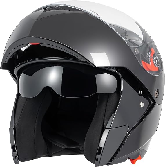 DOT Approved Modular Flip-Up Dual Visor Motorcycle Full Face Helmet for Adults Men & Women with 2 Removable Visors (1 Clear + 1 Tinted),Suitable for Powersports