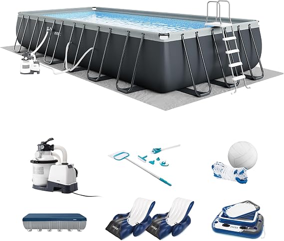 Intex 26367EH Ultra XTR 24ft x 12ft x 52in Above Ground Swimming Pool Set with Sand Filter Pump, Inflatable Lounge Pool Recliners (2-Pack) and Inflatable Beverage Cooler