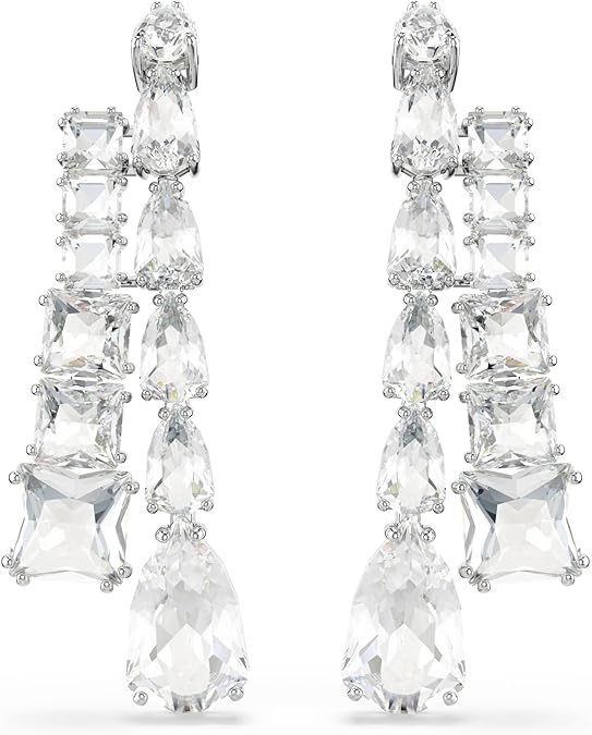Swarovski Matrix drop earrings, Mixed cuts, Clear, Rhodium Finish