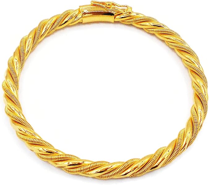 Twist Bangle Bracelet Gold Plated 24k Thai Baht Yellow Gold Filled Bracelet Women Jewelry