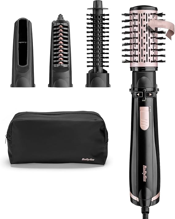 BaByliss Dryer, Straightener and Styler - Rotary Air Brush, Ionic Styler with 4 Accessories, Volumizing Brush, Hair Dryer Brush, Black, AS200E