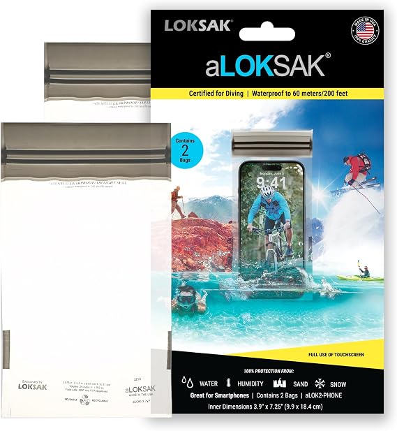 LOKSAK - aLOKSAK Waterproof Cellphone Dry Bags - Airtight Underwater Phone Pouch - Touch Screen Compatible - Diving Certified