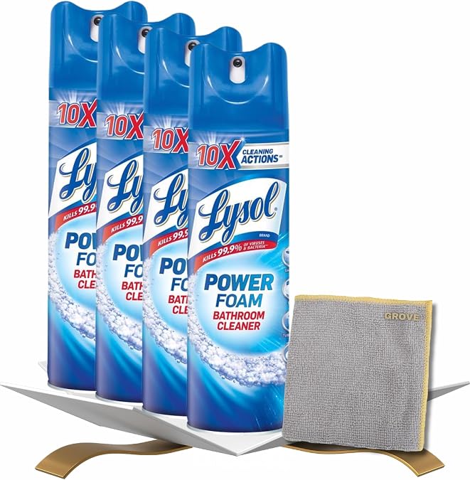 GROVE Power Foam Bathroom Cleaner Spray 24 oz Bundle with Microfiber Cloth - Powerful Foaming Bathroom Cleaner for Soap Scum and Limescale Removal - Leaves Surfaces Sparkling Clean - (5 Items)