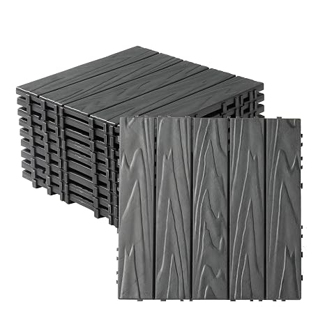 VINGLI Interlocking Deck Tiles, Anti-Slip Plastic Tiles for All Weather, Outdoor/Indoor Flooring for Patio, Porch, Poolside, 27 Pcs 11.8 x 11.8, Imitation Wood Grain