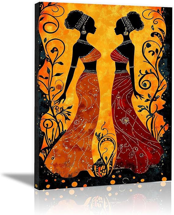 QFKJDML African American Women Wall Art Posters Black Girl Queen Pictures Paintings Prints Wall Decor,Modern Artwork for Living Room Bedroom(orange)-50x70cm(20x28in) Framed