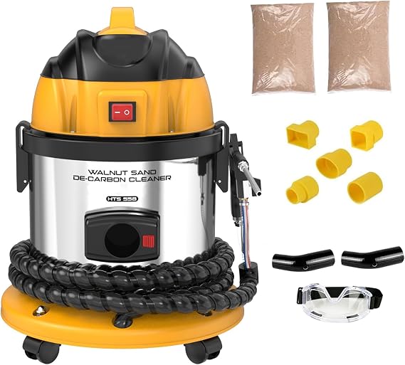 Walnut Blasting Kit for Carbon Cleaning, with 2KG Walnut Sand & 5 Pcs Adapters Automotive Engine System Intake Pipe Exhaust Valve Cleaning Machine, 1200W 110V Carbon Remover