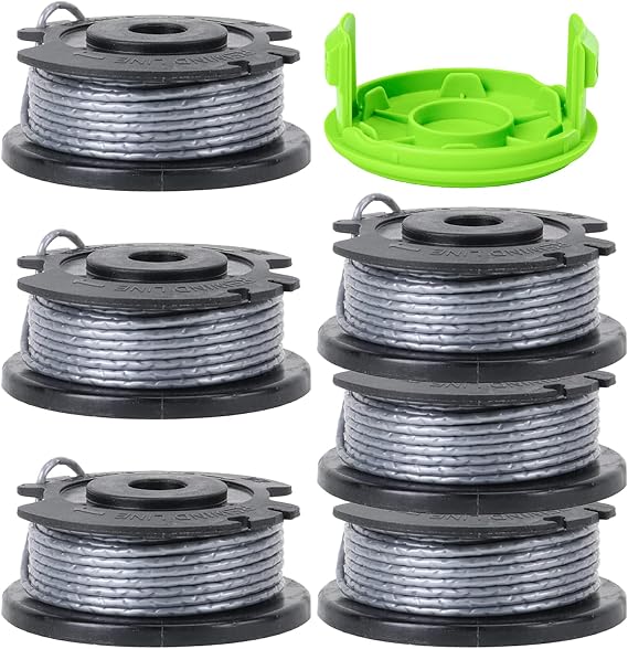 Replacement Spool for Greenworks 0.065" Single Line Auto-Feed String Trimmer Spools + Replacement Spool Cover Cap,Compatible with Greenworks 24V12'' and 40V13'' String Trimmer -7Pack(6 Spool + 1Cap)