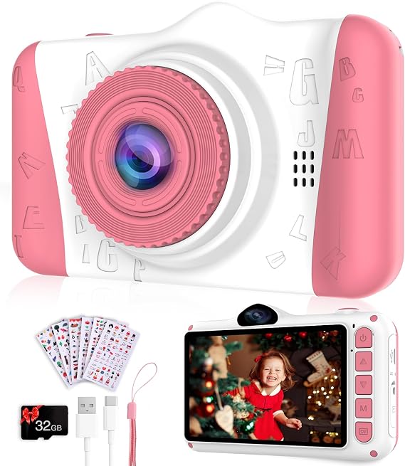 Children's Camera, 3.5 Inch 1080P HD Camera Children Anti-Shock, Dual Camera, Digital Camera with 32 GB Card, Gift for Boys and Girls 3-12 Years (Christmas and Birthday)