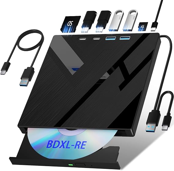 Wbacon 7 in 1 External Blu-Ray Drive, Support 100G Disk R/W Blu-ray Drive